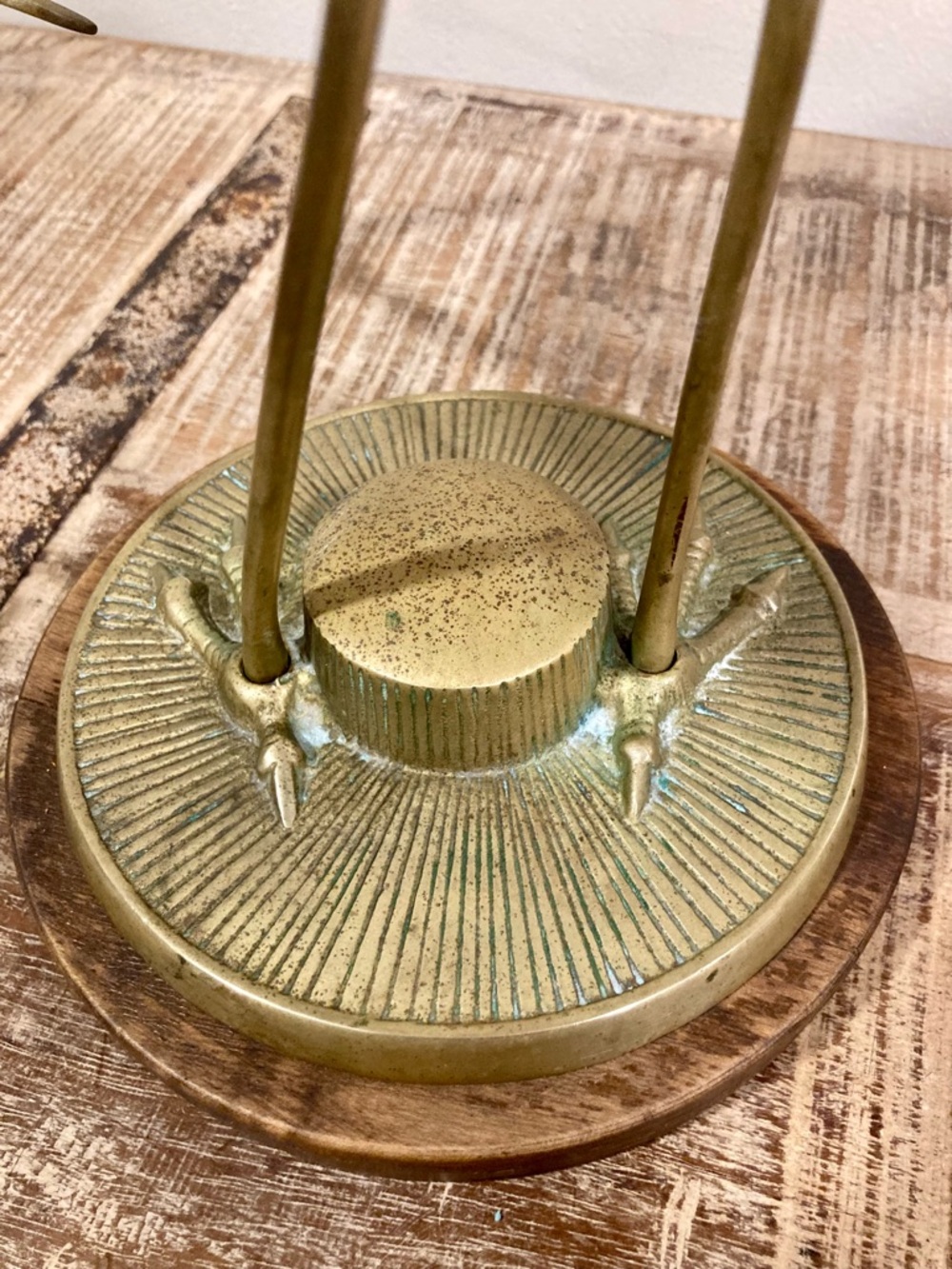 Vintage Crane Sculpture on Wood Base Mid Century Modern Decor 11.5” Brass Color - Picture 10 of 16